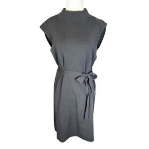 Old Money Lands’ End Navy Knit Sleeveless Midi Dress Mock Neck Belted Large